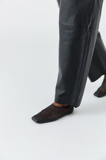 St Agni | Perforated Square Toe Flat - Black
