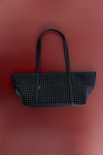 St Agni | Perforated Slim Bateau Tote - Black