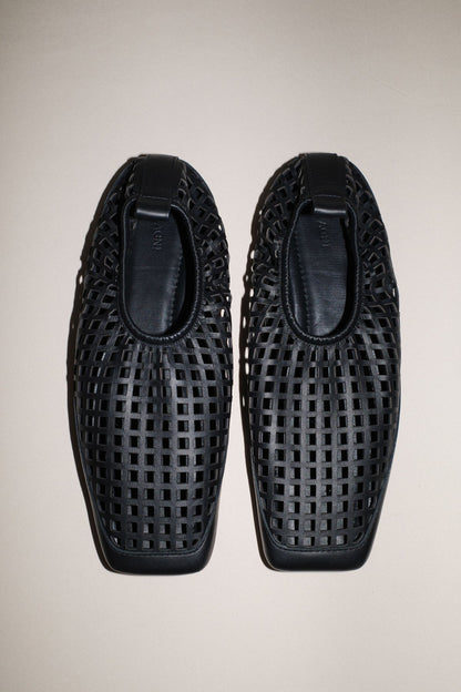 St Agni | Perforated Square Toe Flat - Black
