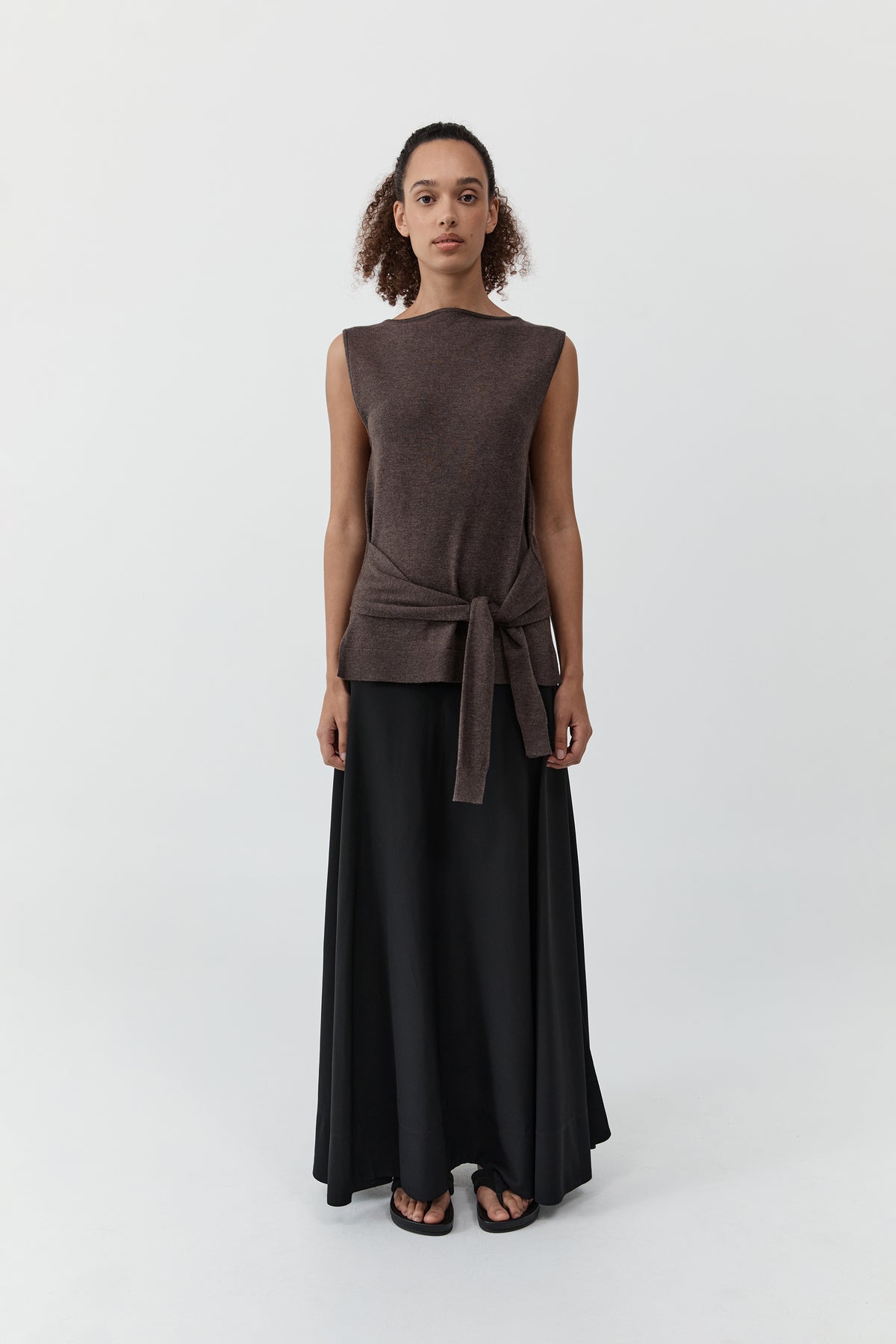St Agni | Fine Merino Tie Waist Top - Mulch