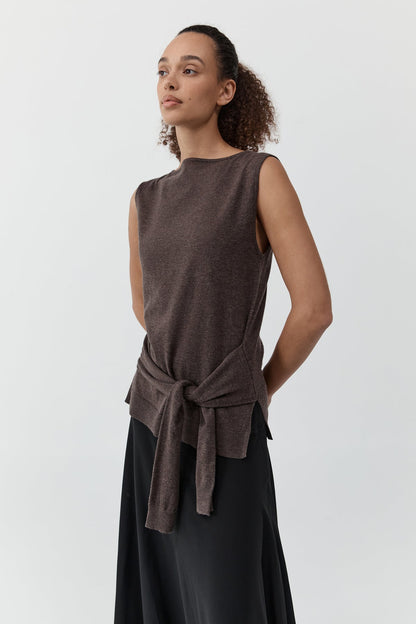 St Agni | Fine Merino Tie Waist Top - Mulch