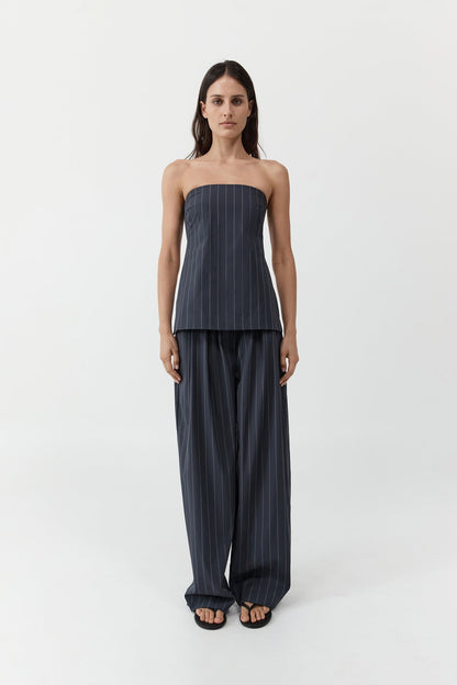 St Agni | Strapless Rouleau Tie Top - Ink Stripe