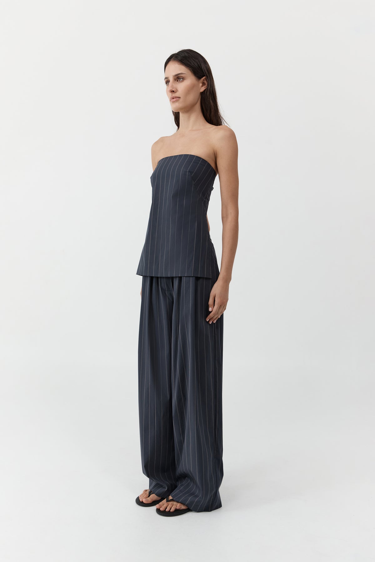 St Agni | Strapless Rouleau Tie Top - Ink Stripe