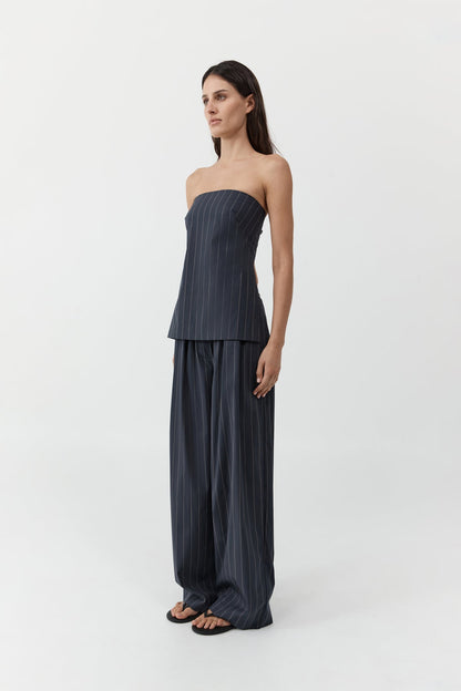St Agni | Strapless Rouleau Tie Top - Ink Stripe