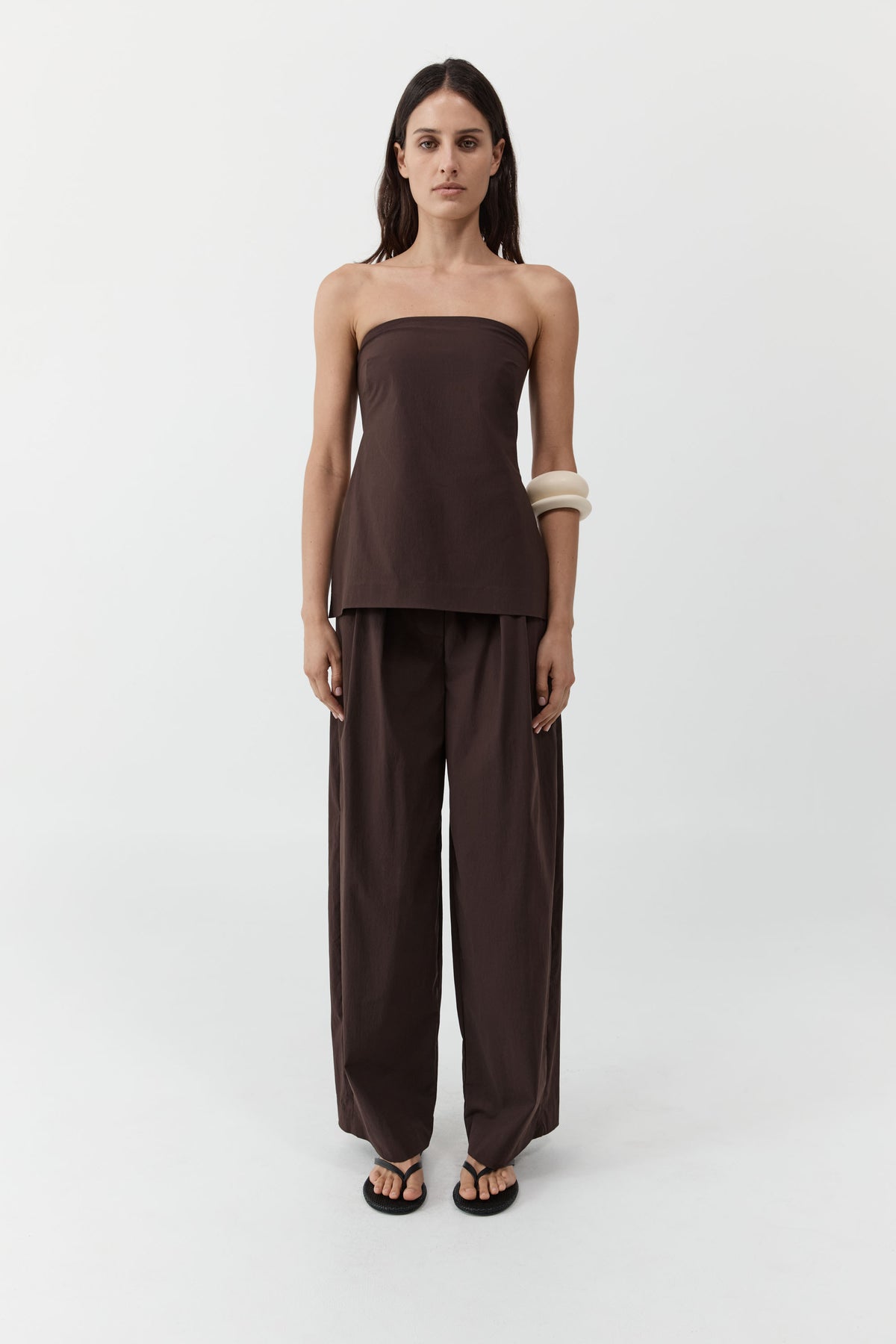 St Agni | Strapless Rouleau Tie Top - Bark