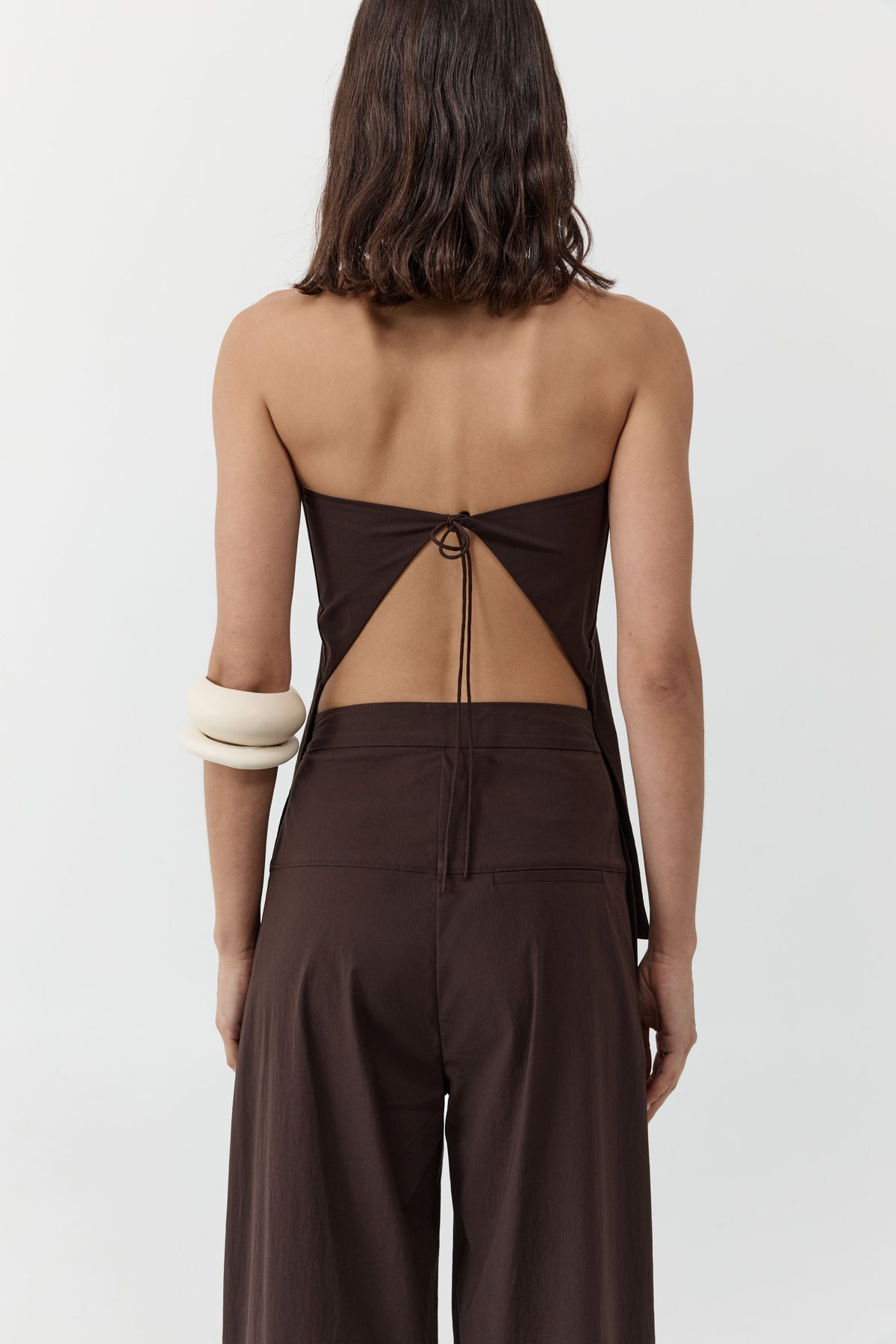St Agni | Strapless Rouleau Tie Top - Bark