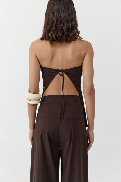 St Agni | Strapless Rouleau Tie Top - Bark