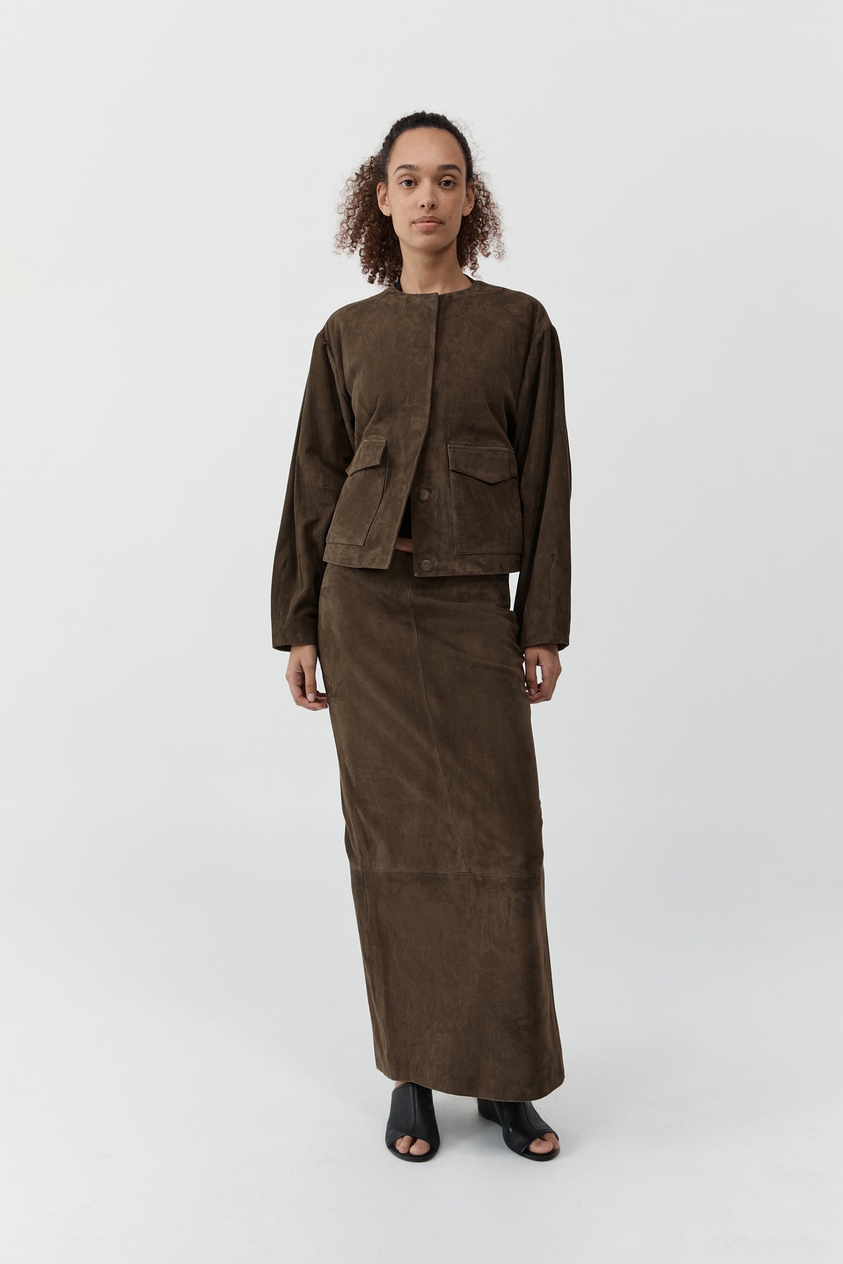 St Agni | Suede Utility Cocoon Bomber - Khaki