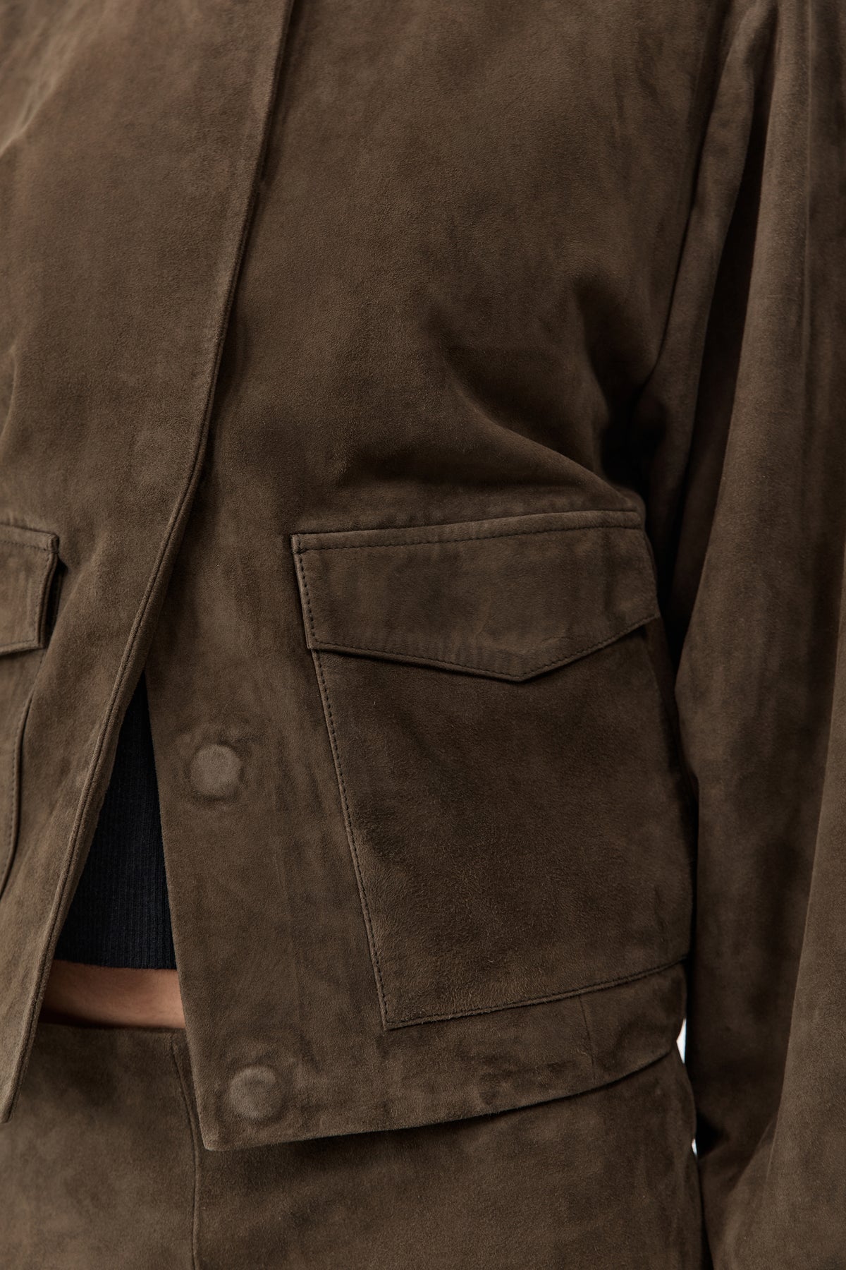 St Agni | Suede Utility Cocoon Bomber - Khaki