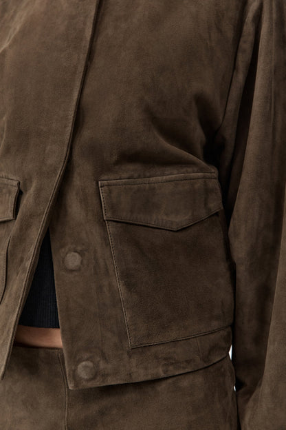 St Agni | Suede Utility Cocoon Bomber - Khaki