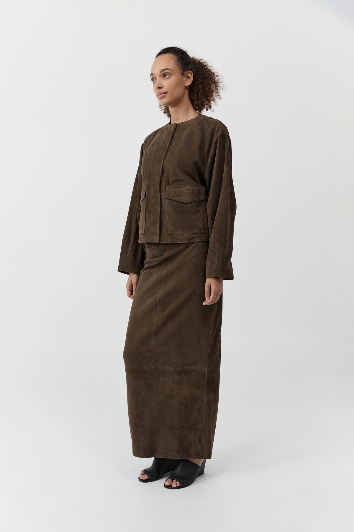 St Agni | Suede Utility Cocoon Bomber - Khaki