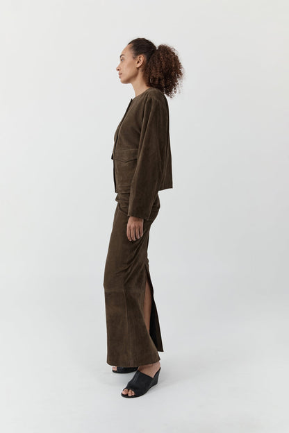 St Agni | Suede Utility Cocoon Bomber - Khaki