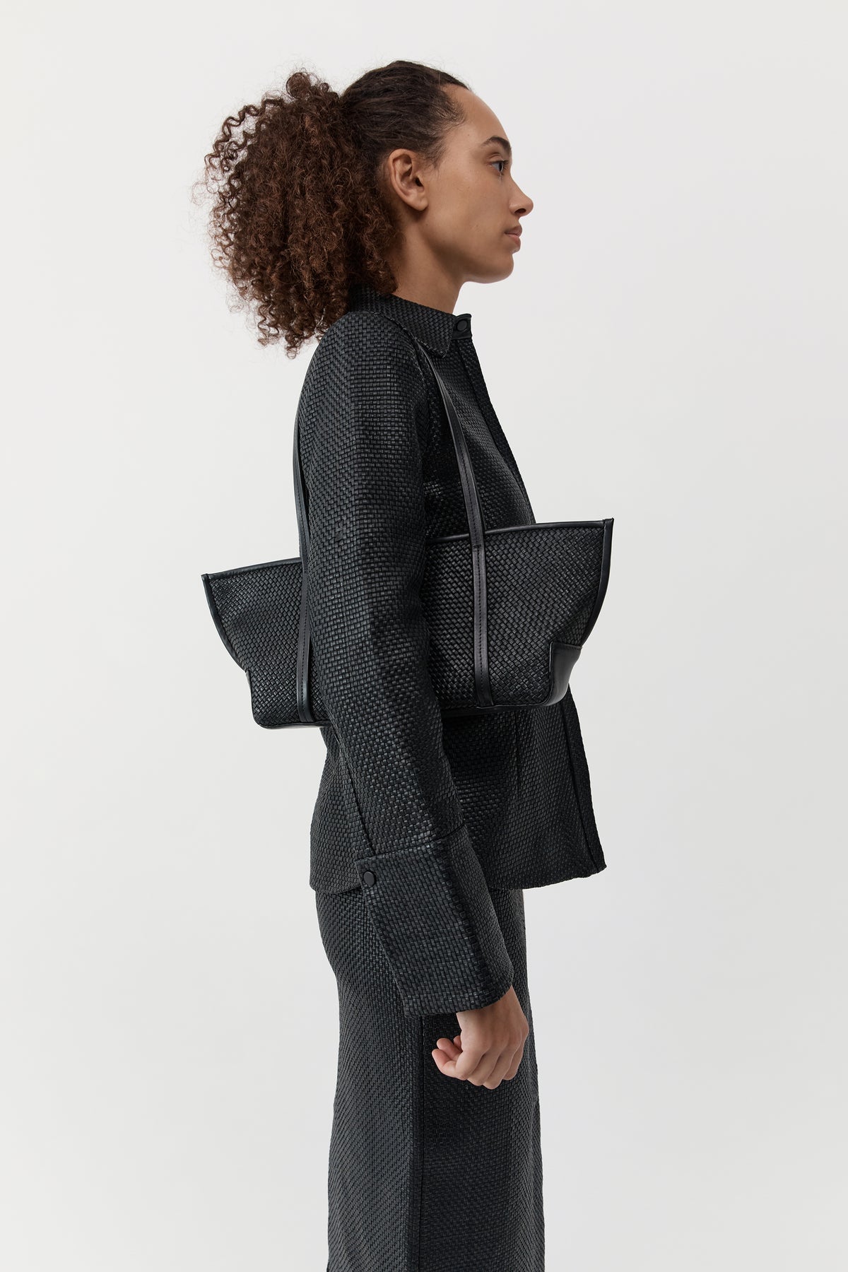 St Agni | Woven Slim Bateau Tote - Black