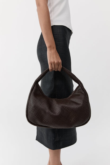 St Agni | Woven Large Bon Bon Bag - Coffee
