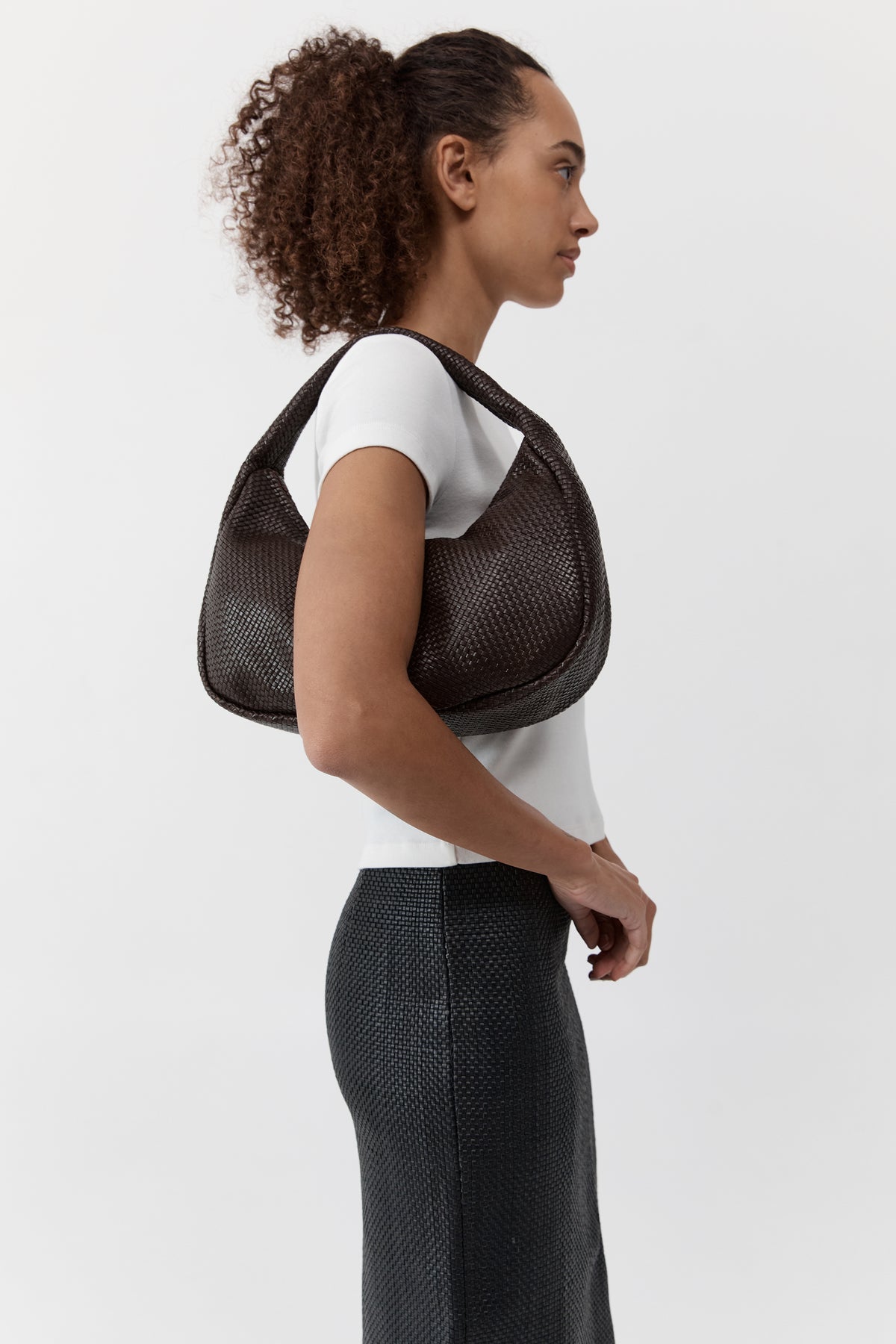 St Agni | Woven Large Bon Bon Bag - Coffee