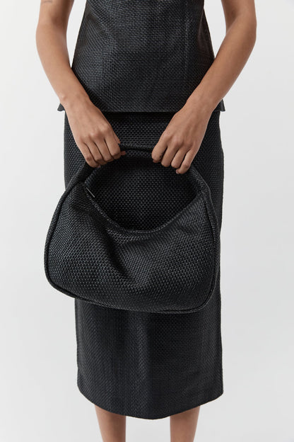 St Agni | Woven Large Bon Bon Bag - Black