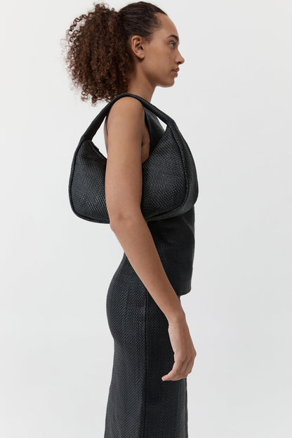 St Agni | Woven Large Bon Bon Bag - Black