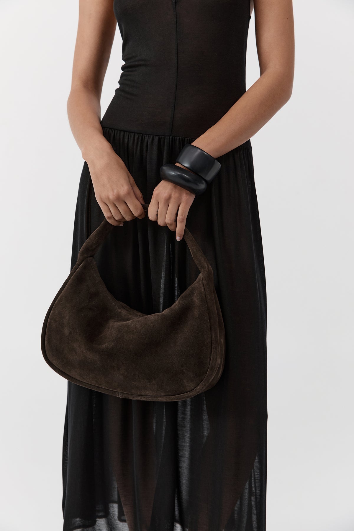 St Agni | Suede Large Bon Bon Bag - Coffee