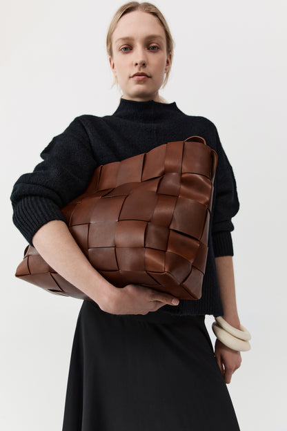 St Agni | Woven Large Tote - Chestnut