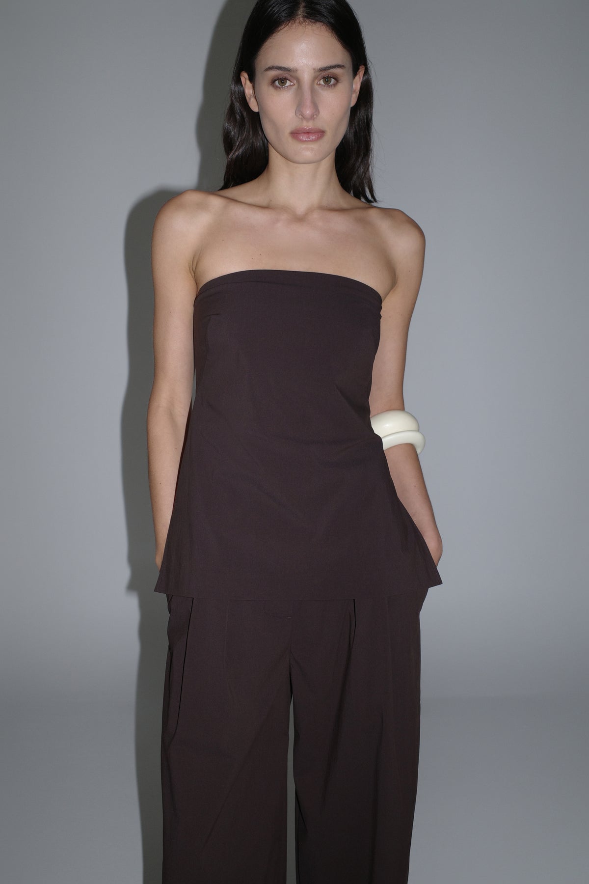 St Agni | Strapless Rouleau Tie Top - Bark