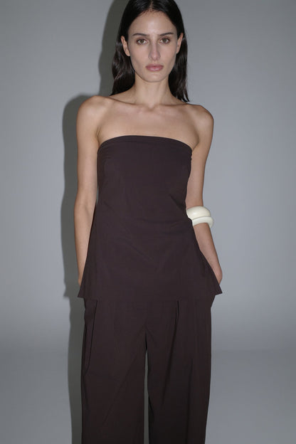 St Agni | Strapless Rouleau Tie Top - Bark
