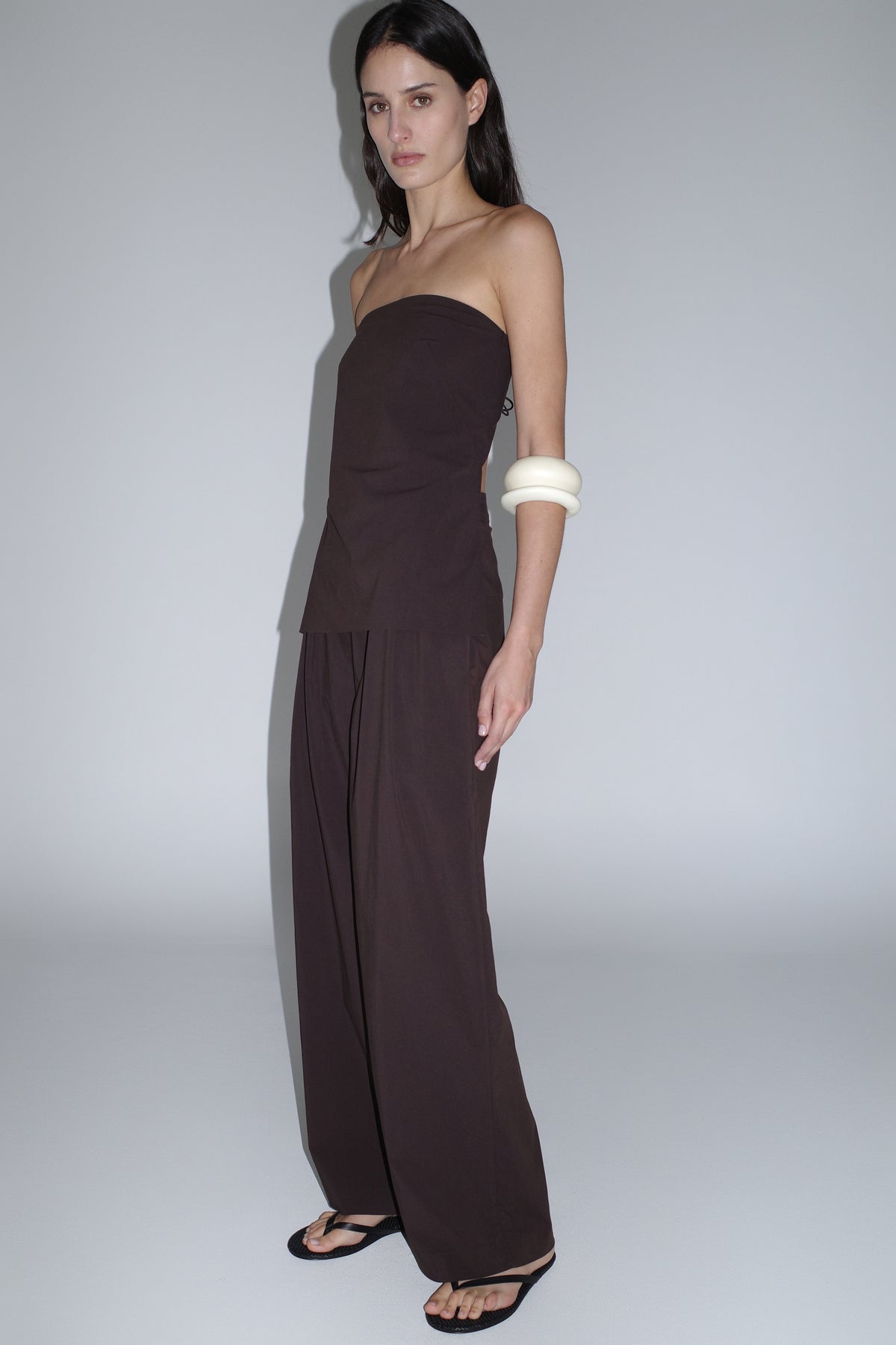 St Agni | Strapless Rouleau Tie Top - Bark