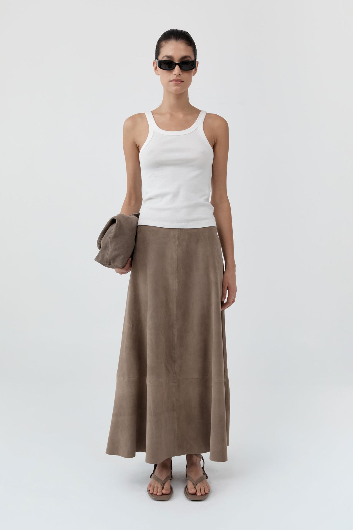 St Agni | Suede Circle Skirt - Earth
