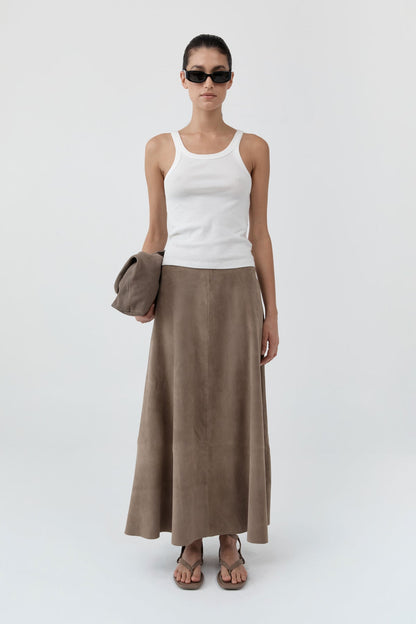 St Agni | Suede Circle Skirt - Earth