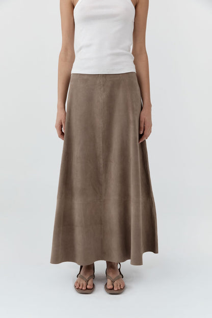 St Agni | Suede Circle Skirt - Earth