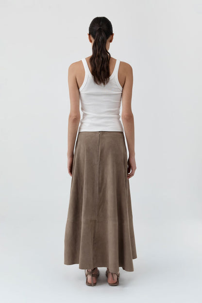 St Agni | Suede Circle Skirt - Earth