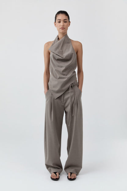 St Agni | Wool Cowl Backless Top - Light Taupe
