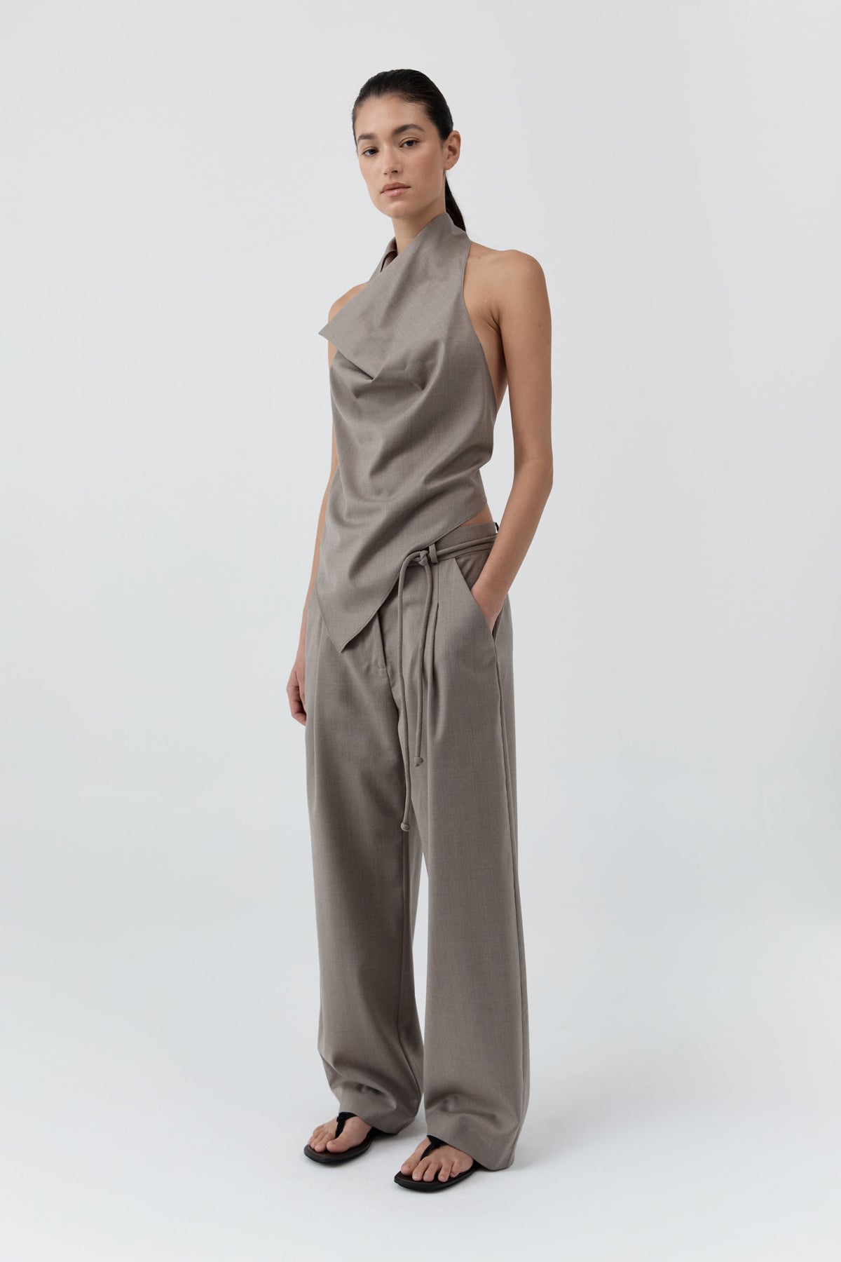 St Agni | Wool Cowl Backless Top - Light Taupe