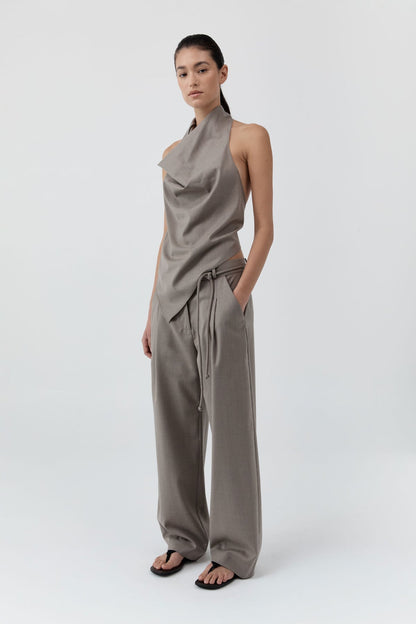 St Agni | Wool Cowl Backless Top - Light Taupe