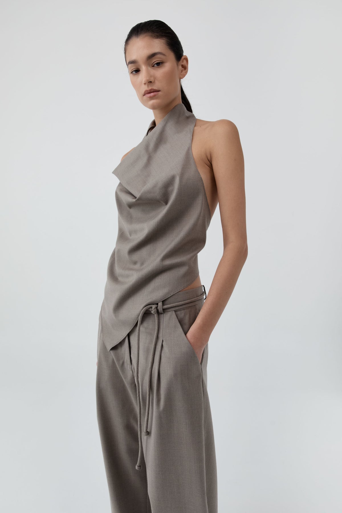 St Agni | Wool Cowl Backless Top - Light Taupe