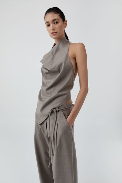St Agni | Wool Cowl Backless Top - Light Taupe
