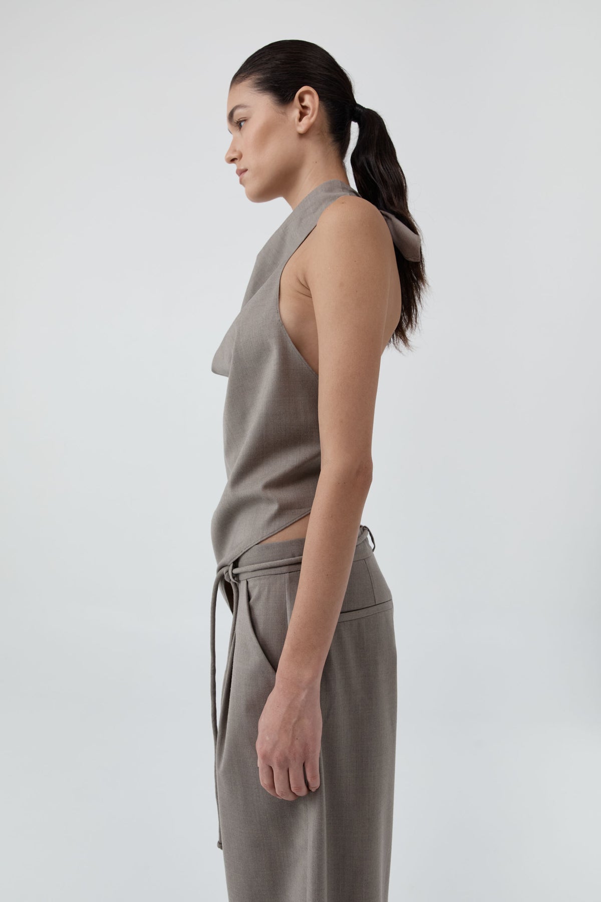 St Agni | Wool Cowl Backless Top - Light Taupe