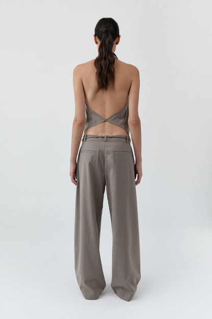 St Agni | Wool Cowl Backless Top - Light Taupe