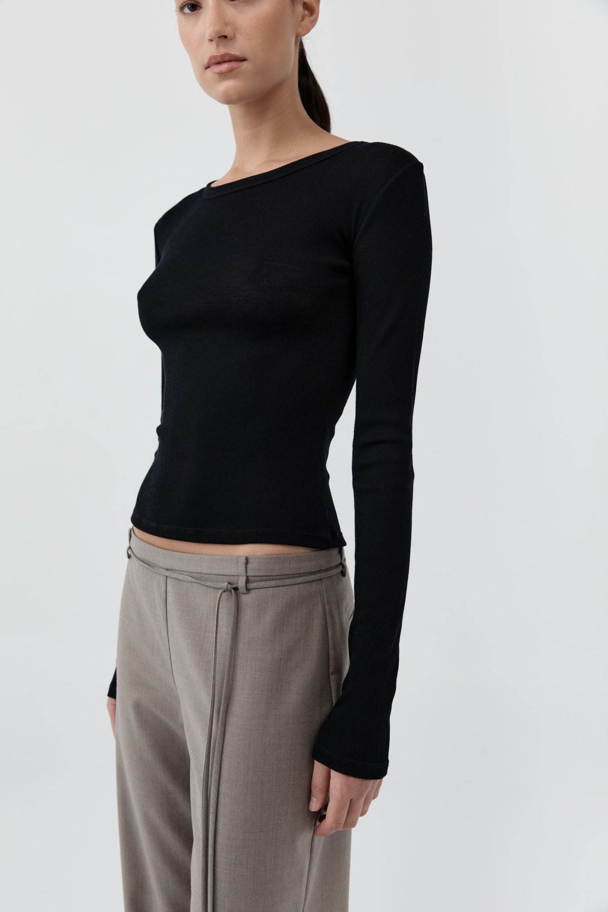 St Agni | New Baby Wool Long Sleeve Top - Black