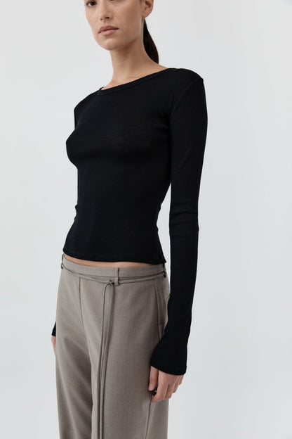 St Agni | New Baby Wool Long Sleeve Top - Black