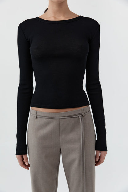 St Agni | New Baby Wool Long Sleeve Top - Black