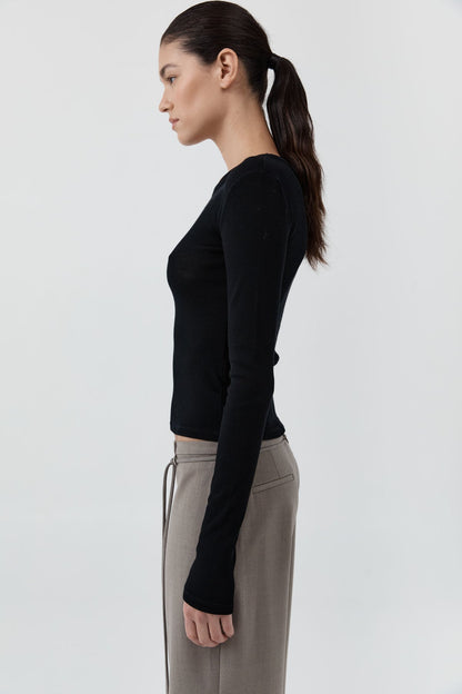 St Agni | New Baby Wool Long Sleeve Top - Black