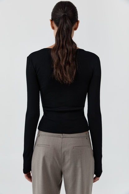 St Agni | New Baby Wool Long Sleeve Top - Black