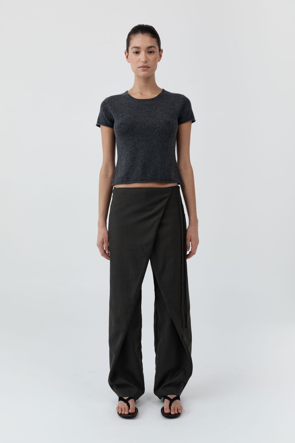 St Agni | Fine Merino Wool Baby Tee - Charcoal Melange