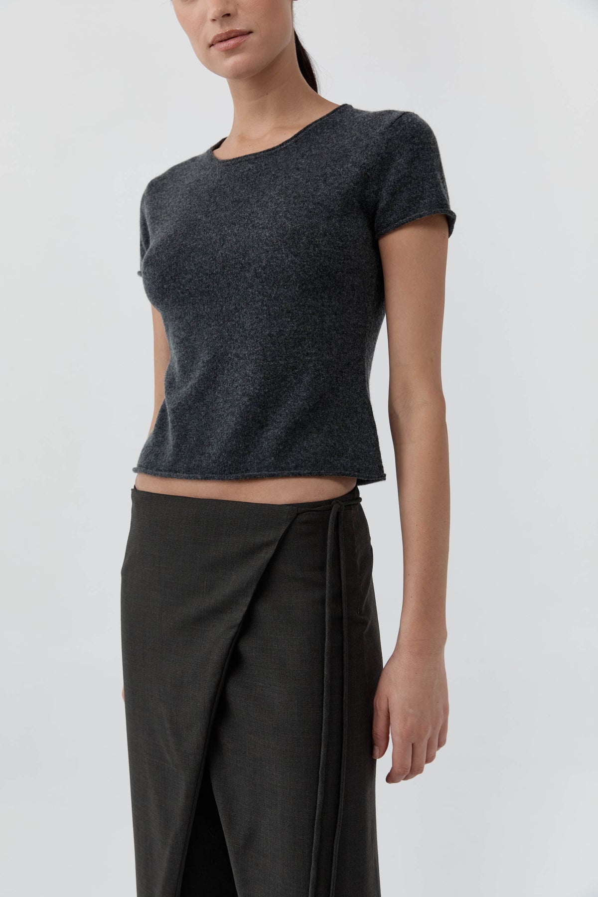 St Agni | Fine Merino Wool Baby Tee - Charcoal Melange