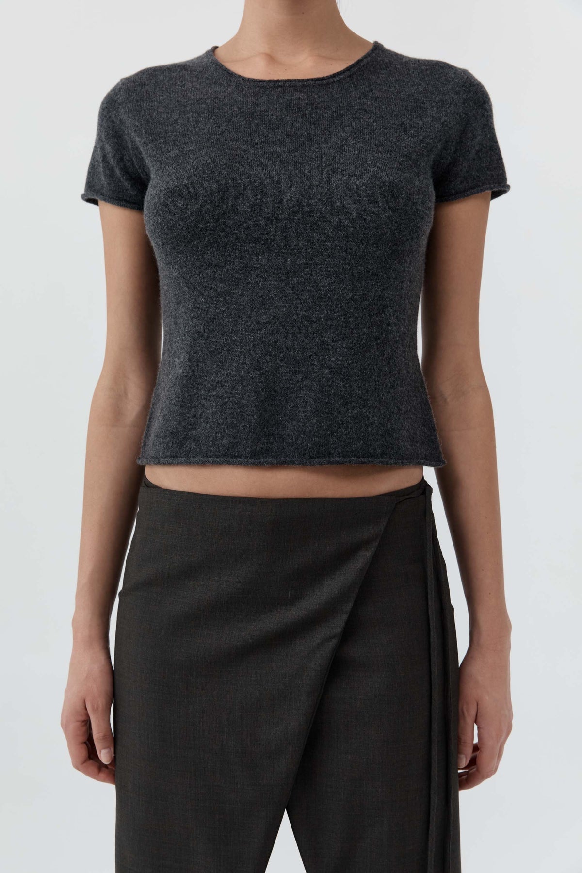 St Agni | Fine Merino Wool Baby Tee - Charcoal Melange