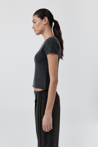 St Agni | Fine Merino Wool Baby Tee - Charcoal Melange
