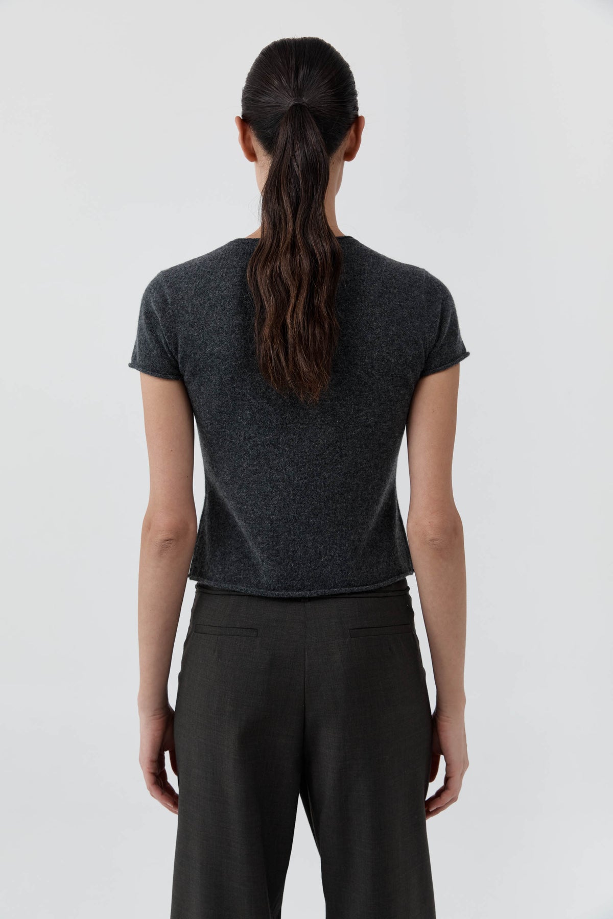 St Agni | Fine Merino Wool Baby Tee - Charcoal Melange