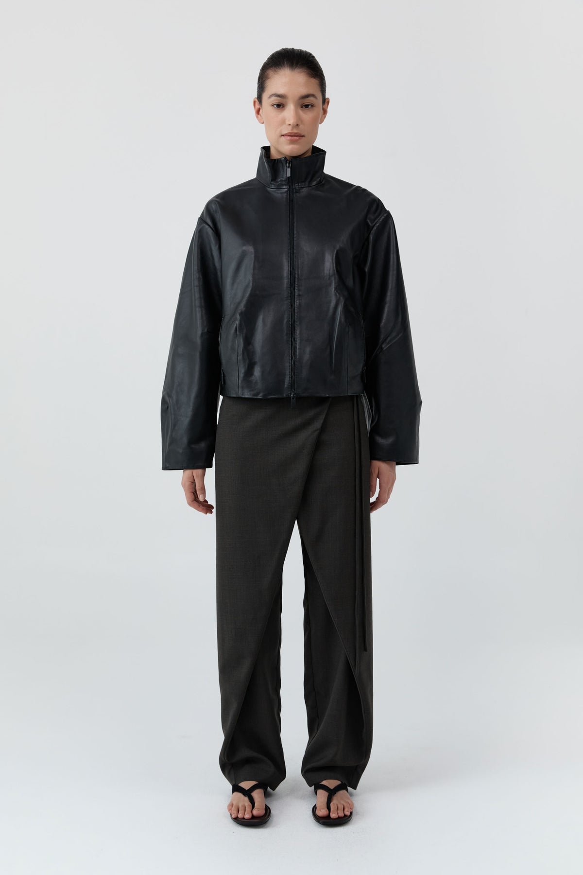 St Agni | Cocoon Zip Leather Jacket - Black