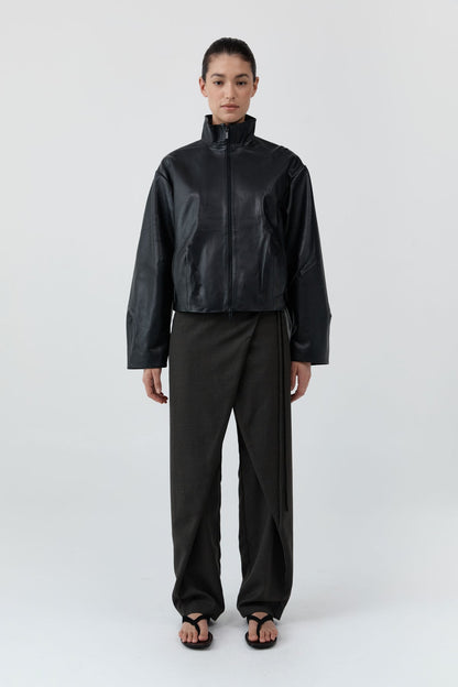 St Agni | Cocoon Zip Leather Jacket - Black