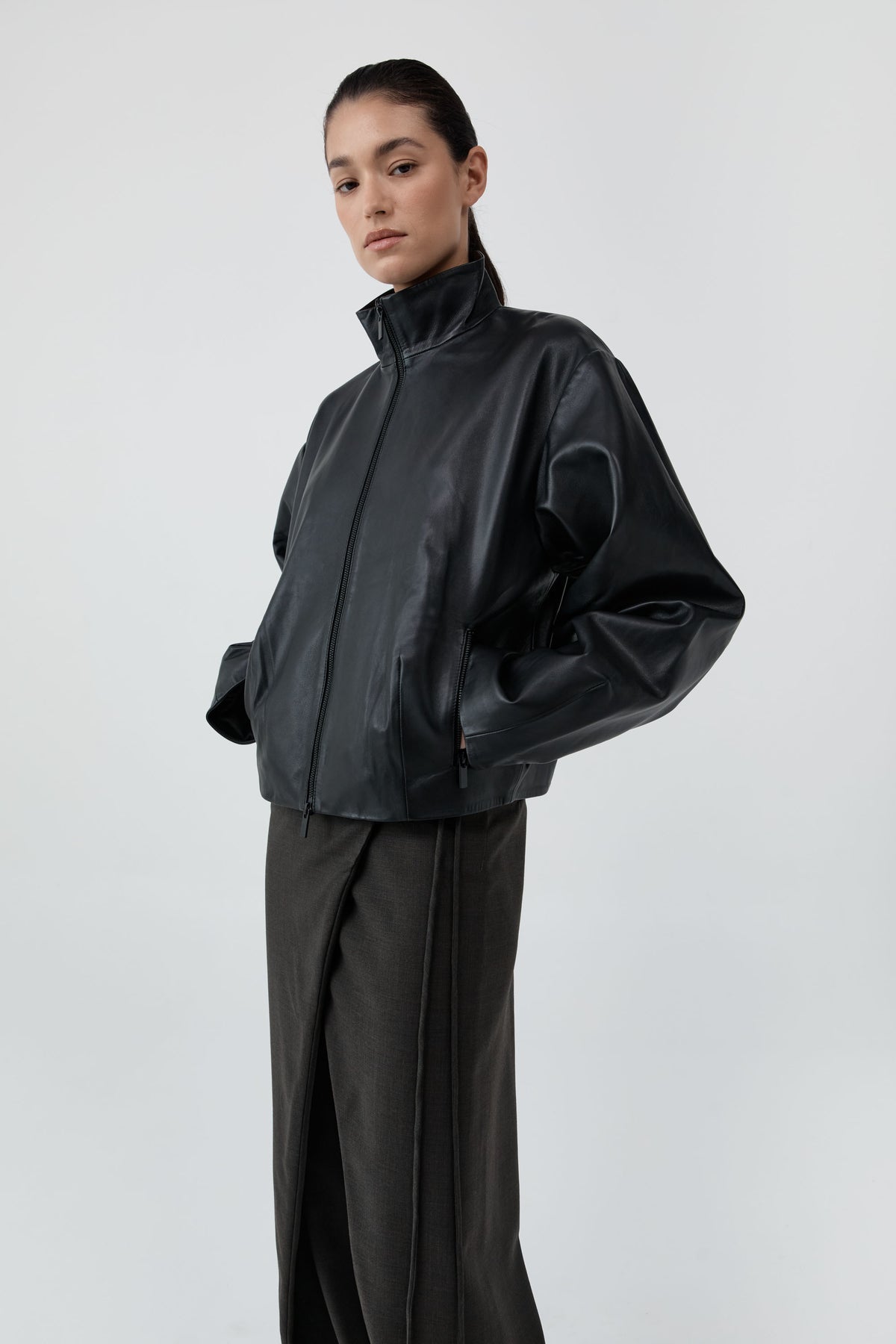 St Agni | Cocoon Zip Leather Jacket - Black